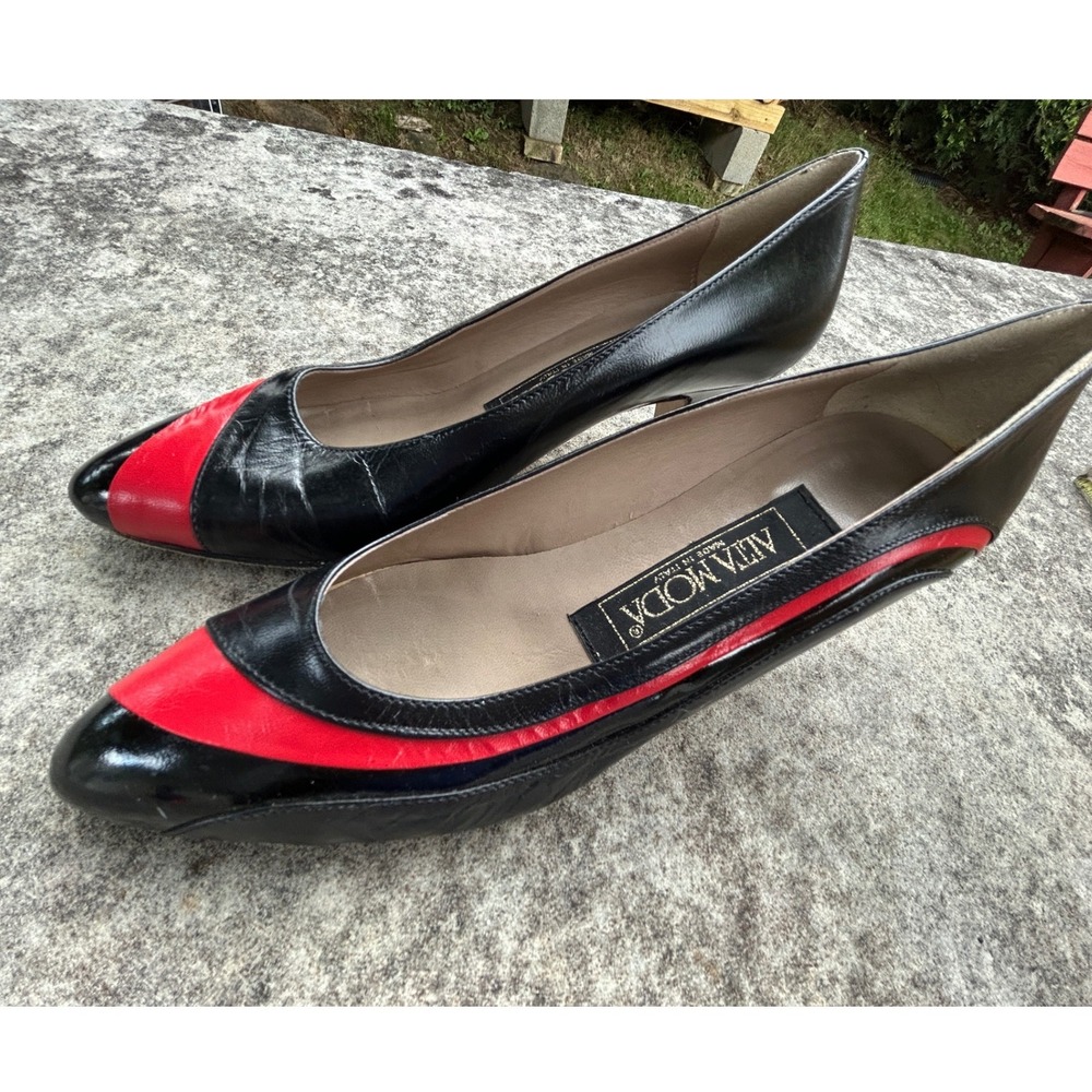 Alta Moda Vintage Italian Leather Colorblock Pumps Pinnup Mob Wife